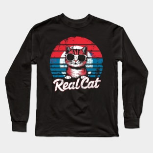 Real Cat Funny Vintage Retro Cat t-shirt for women & Men Cat Long Sleeve T-Shirt